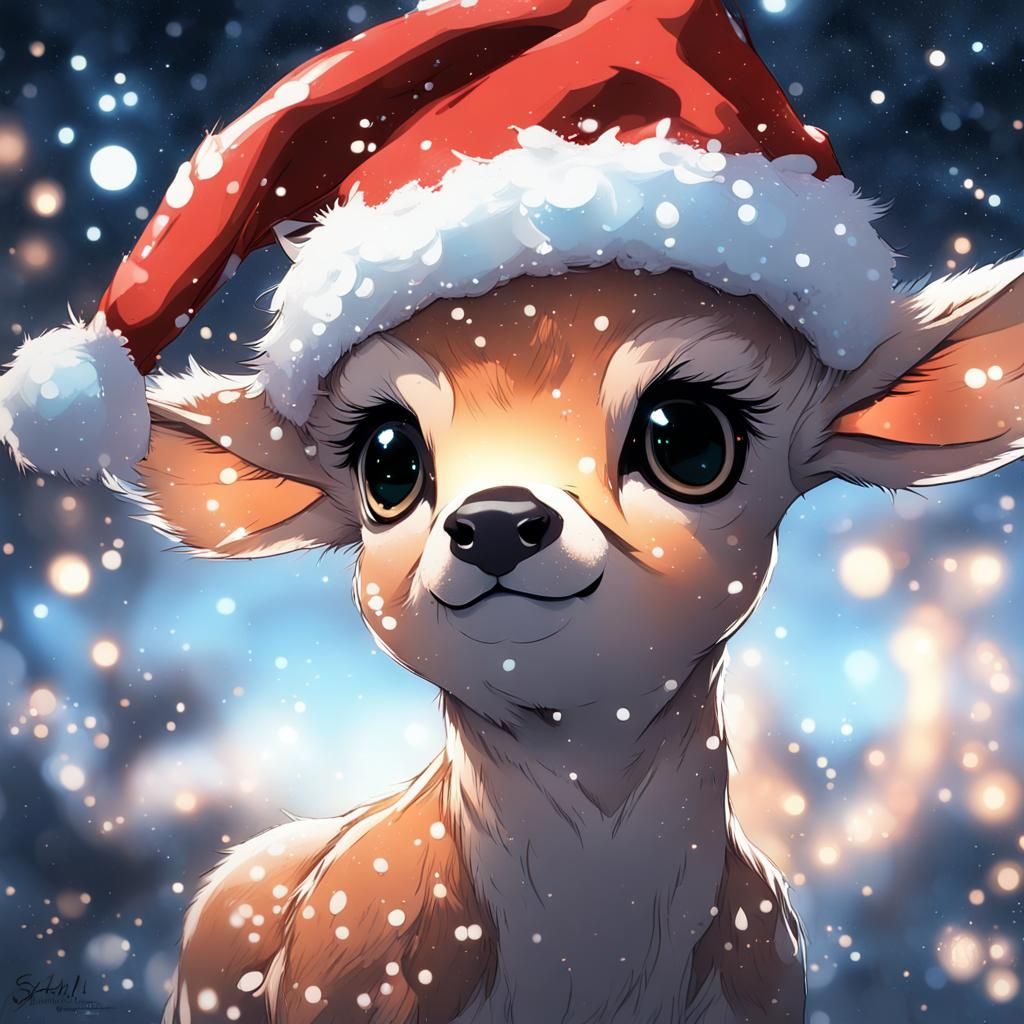 Festive Fawn Cub in Bioluminescent Starry Garden