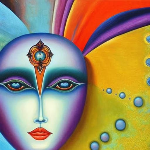 A colorful surreal fantasy painting of The Face of Growth as...