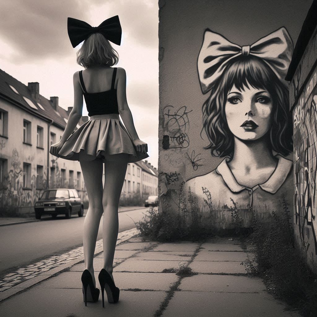 Graffiti portrait with bow