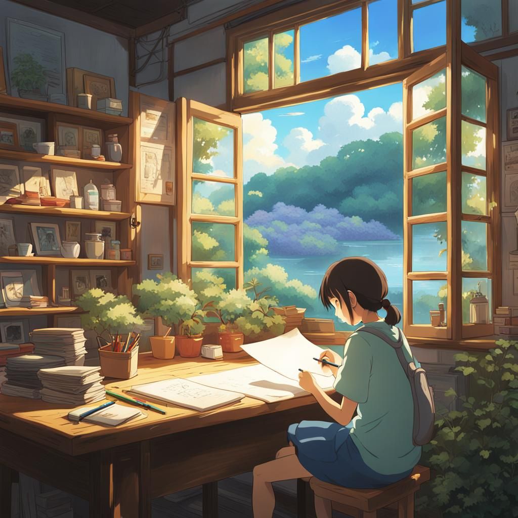 A girl is drawing a picture