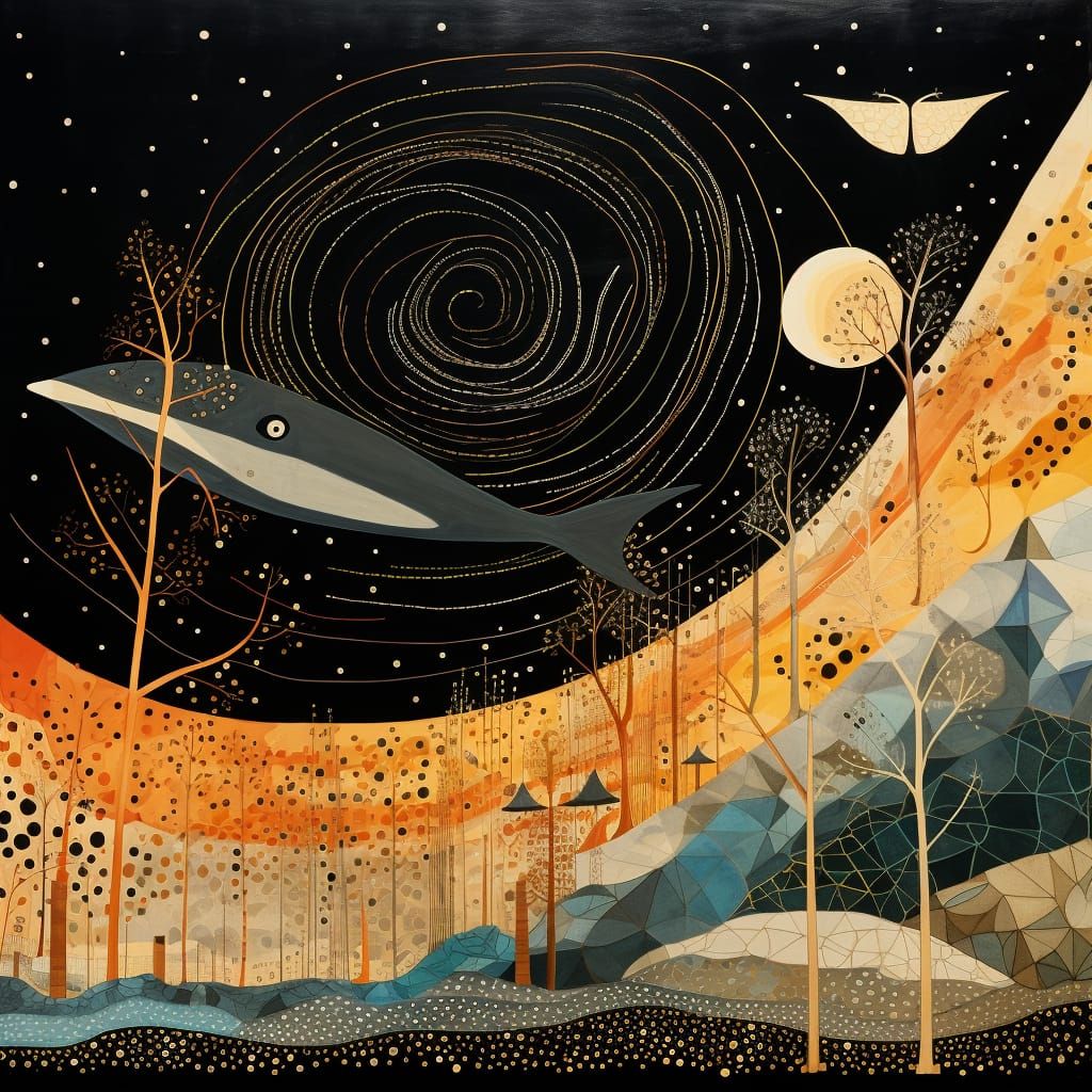 Whale Spelunking Tempera Storybook Mysterious Golden Ratio G...