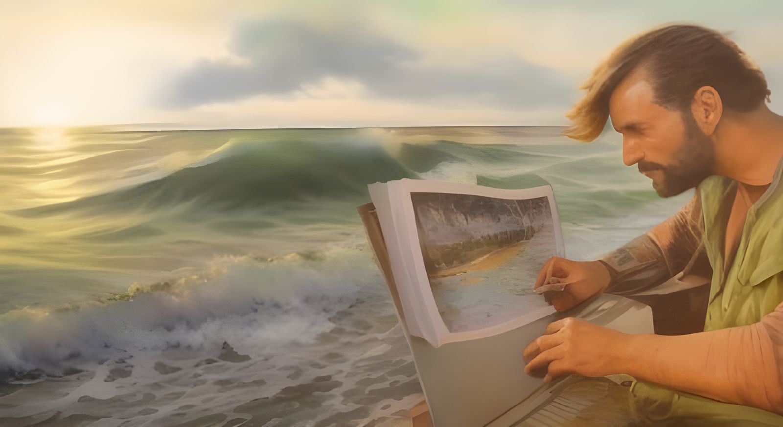 Golden Beach Day: Watercolor Art of Serenity