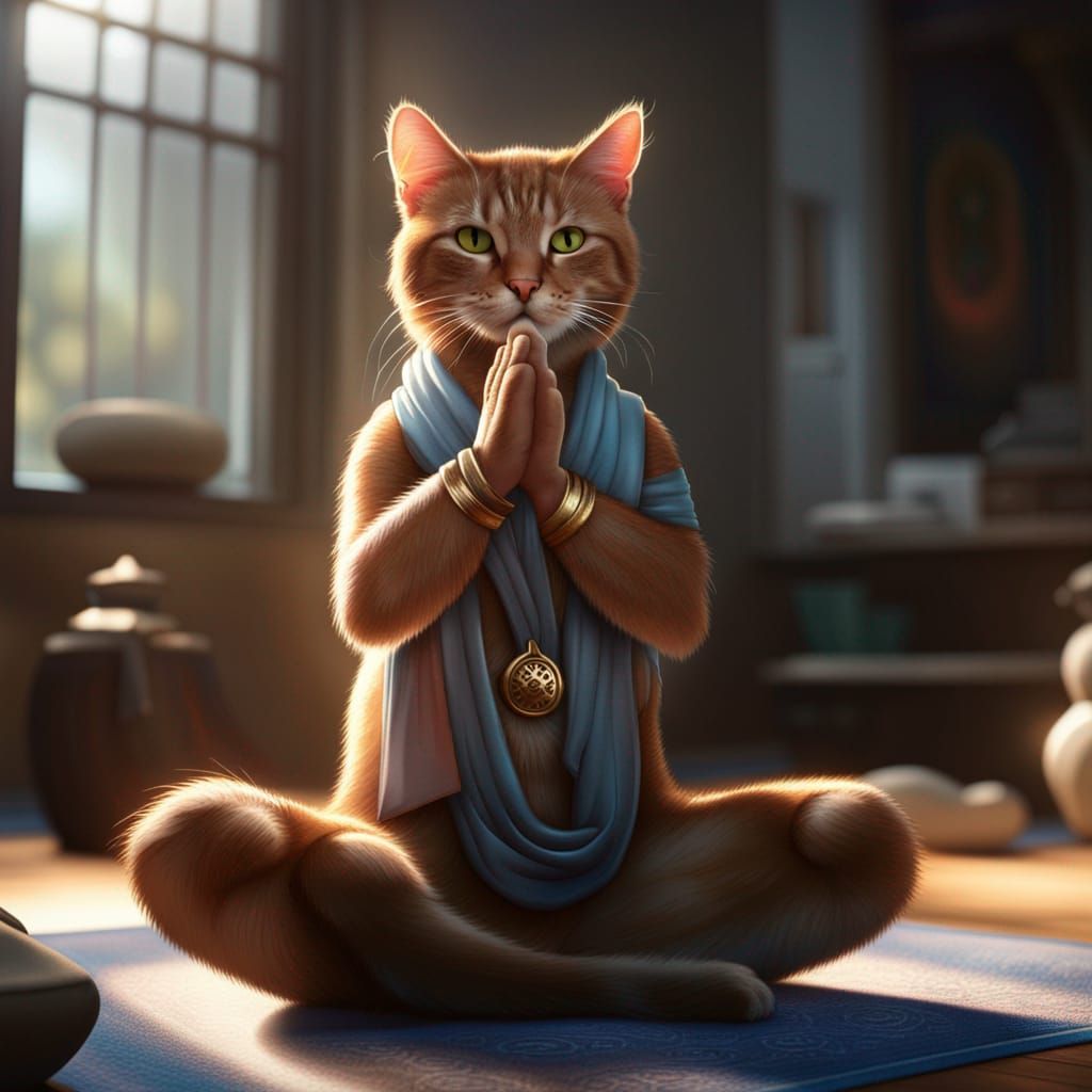 Cat teaching yoga 8k resolution concept art dynamic lighting...