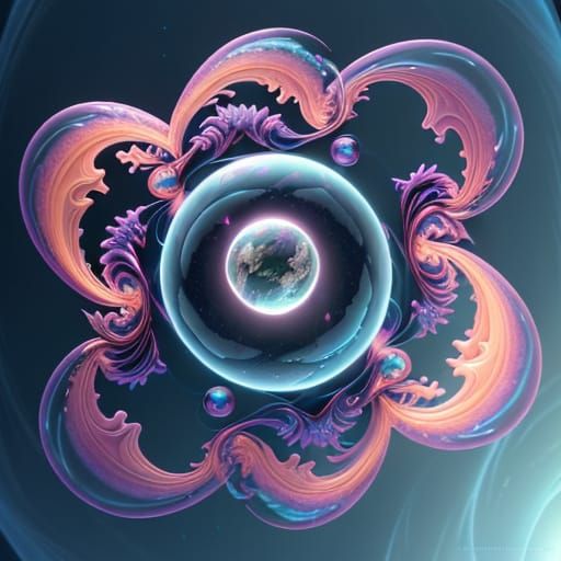 Render me: A high-resolution, photorealistic 3D unreal image of a levitating floating glowing silver-mercury soft-aqua Mandelbulber fractal ...