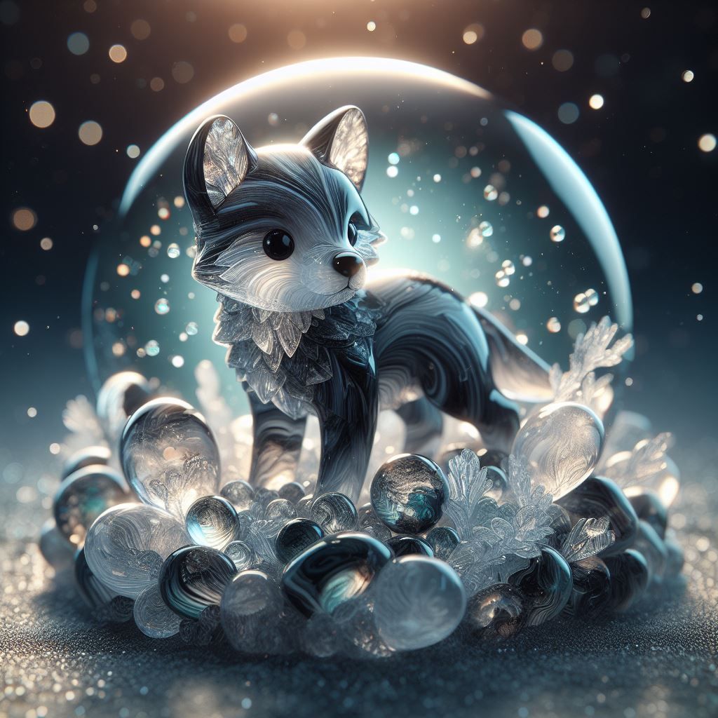 Obsidian & Quartz Wolf Cub Sculpture