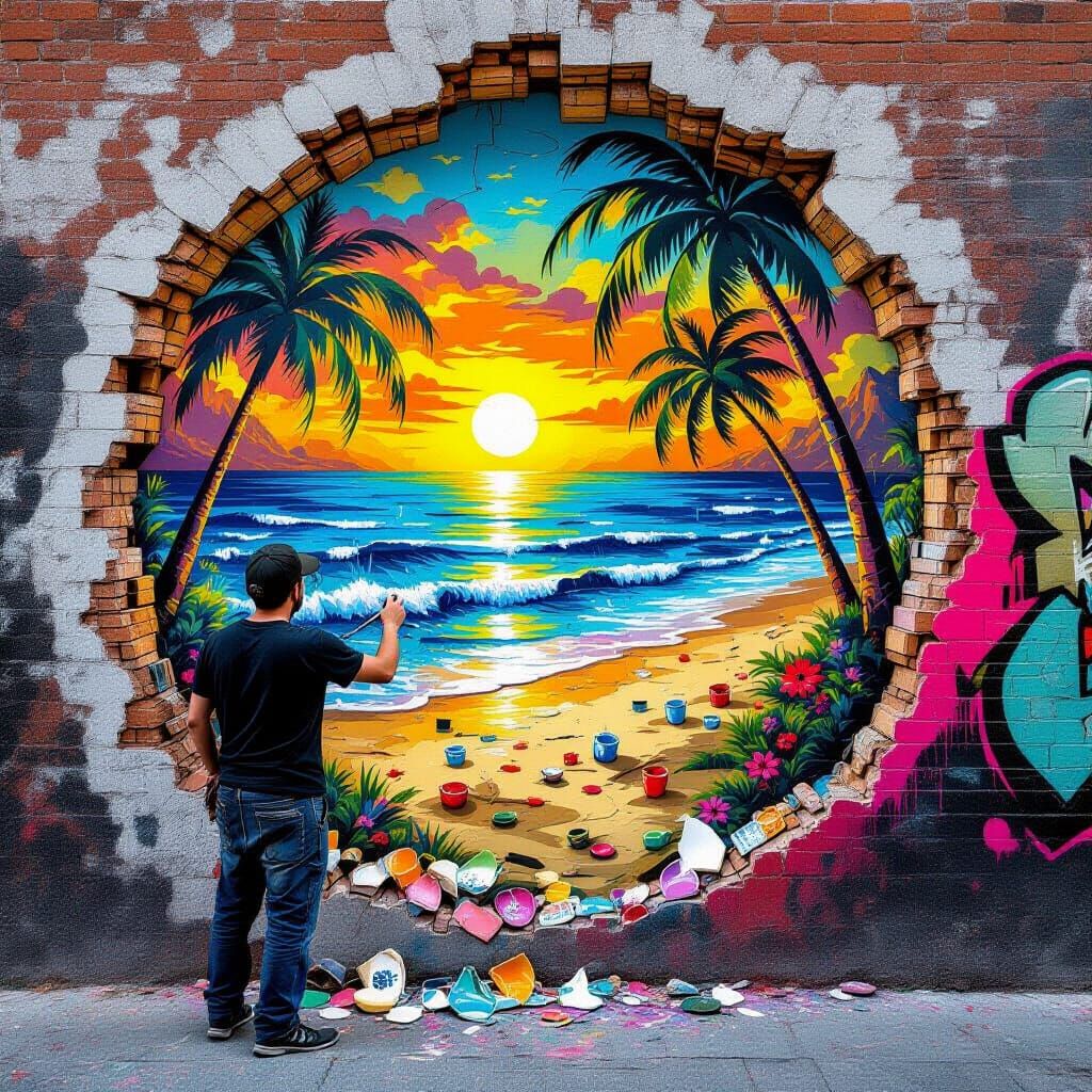 Street Artist Paints Magical Landscape from Ceramic Shards