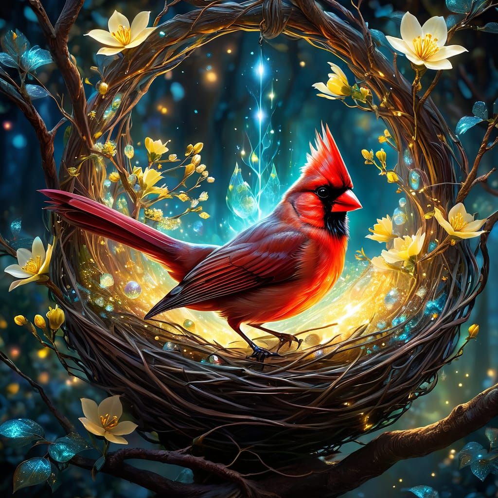 Beautiful transparent iridescent shimmering Cardinal