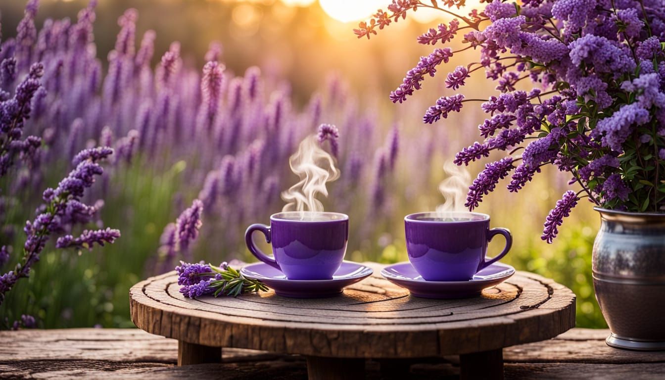 Lilac and Lavender Still Life with Coffee