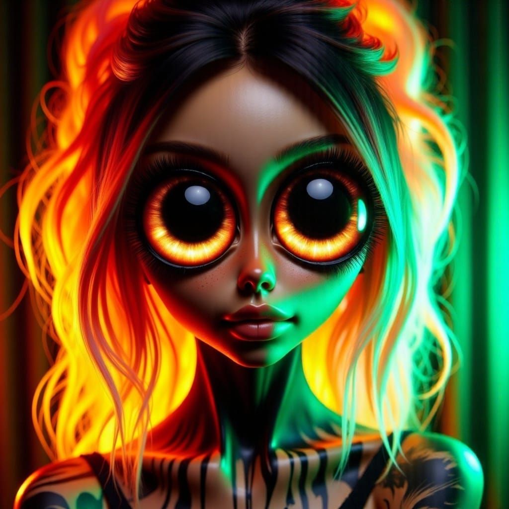 <lora:Abyssal Eclipse Eyes:1.0> KeyWords: hyperrealistic portrait, young lady, massive bulging eyes, black holes, fiery blackhole plasma hai...