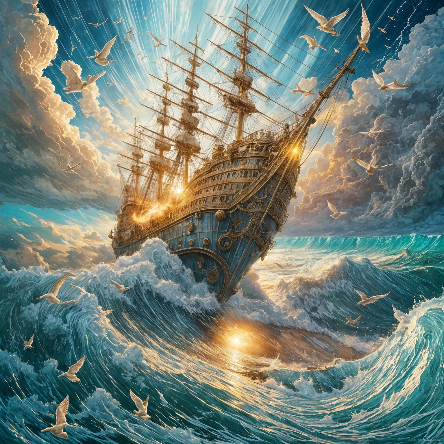 Divine Vessel Emerging from Heavenly Portal in Radiant Light