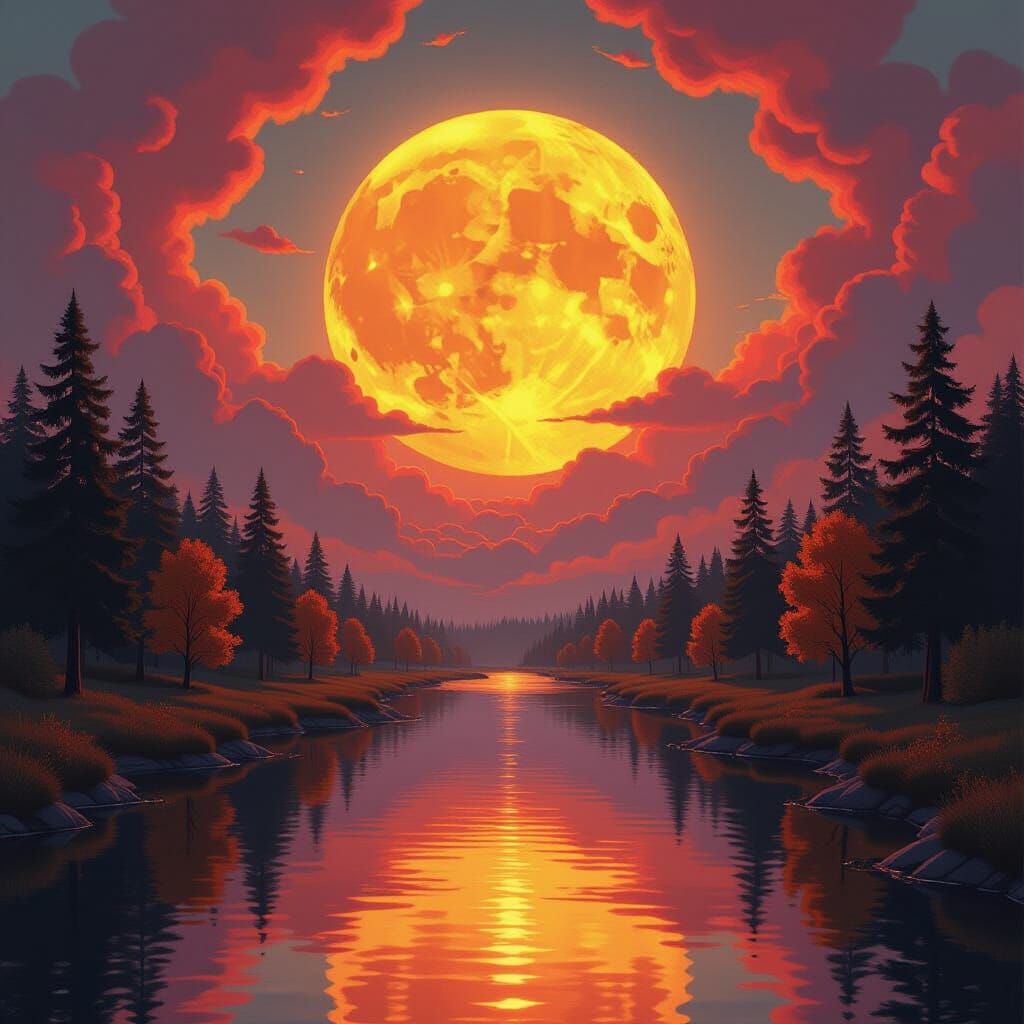 Surreal Landscape with Glowing Celestial Body