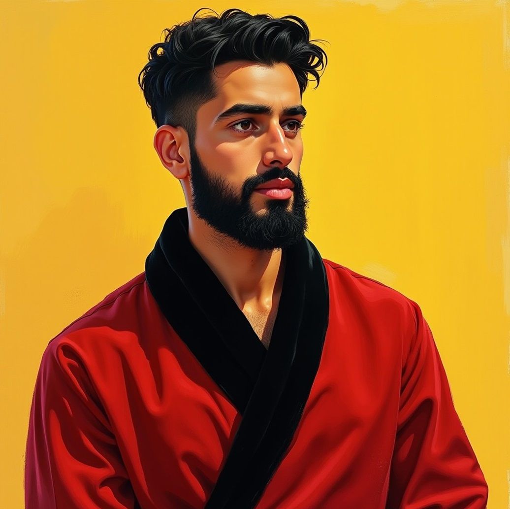 Omar,  a young Arab   with black    hair and  excellent bear...