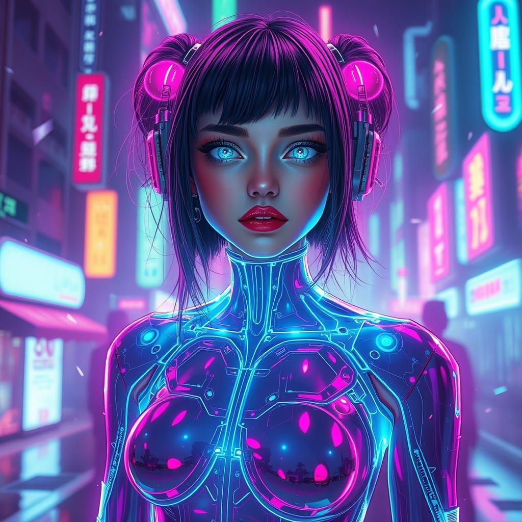 Surreal Futuristic Girl in Neon Urban Dreamscape
