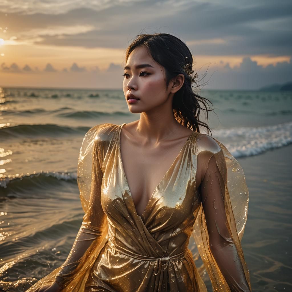 Emerging from the sea in gold