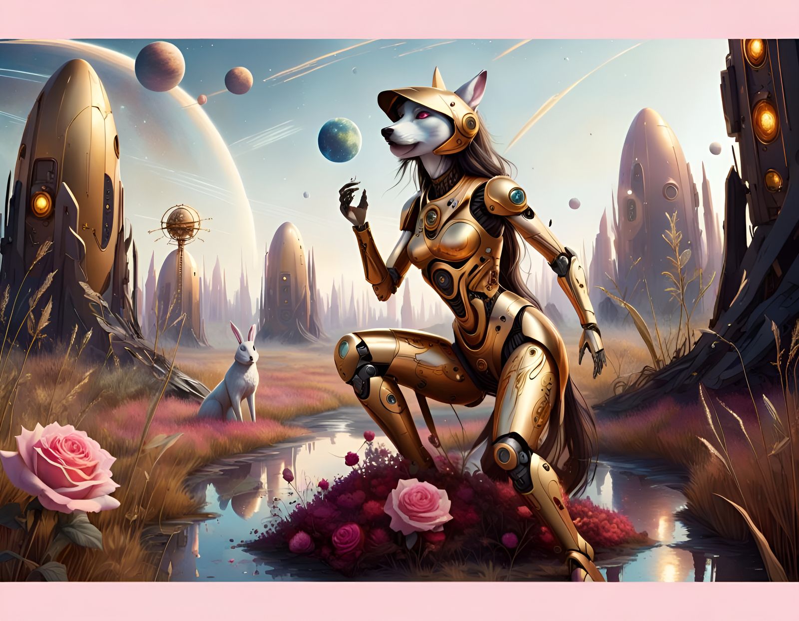 Robots with exotic, beautiful, painted face Cosmic Goddess i...