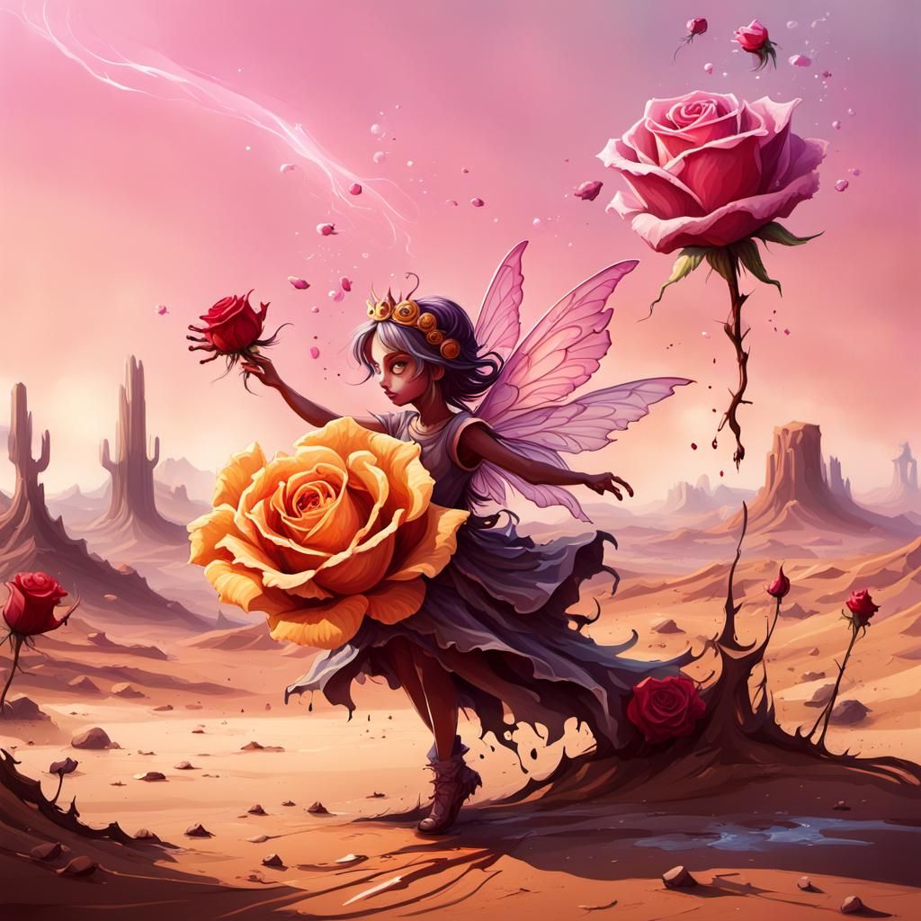 Fairy Girl Dancing in Desert Graffiti Art