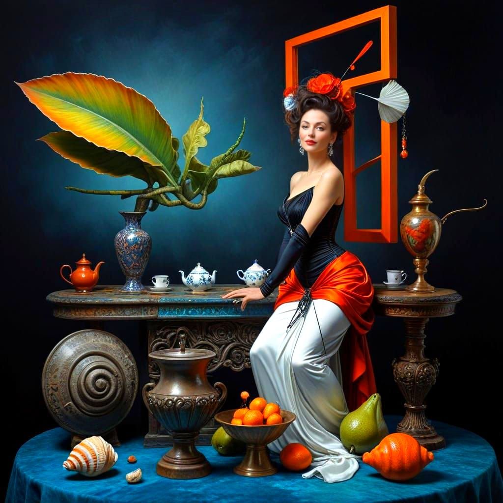 Surreal Portrait of Happy Lady in Energetic Motion