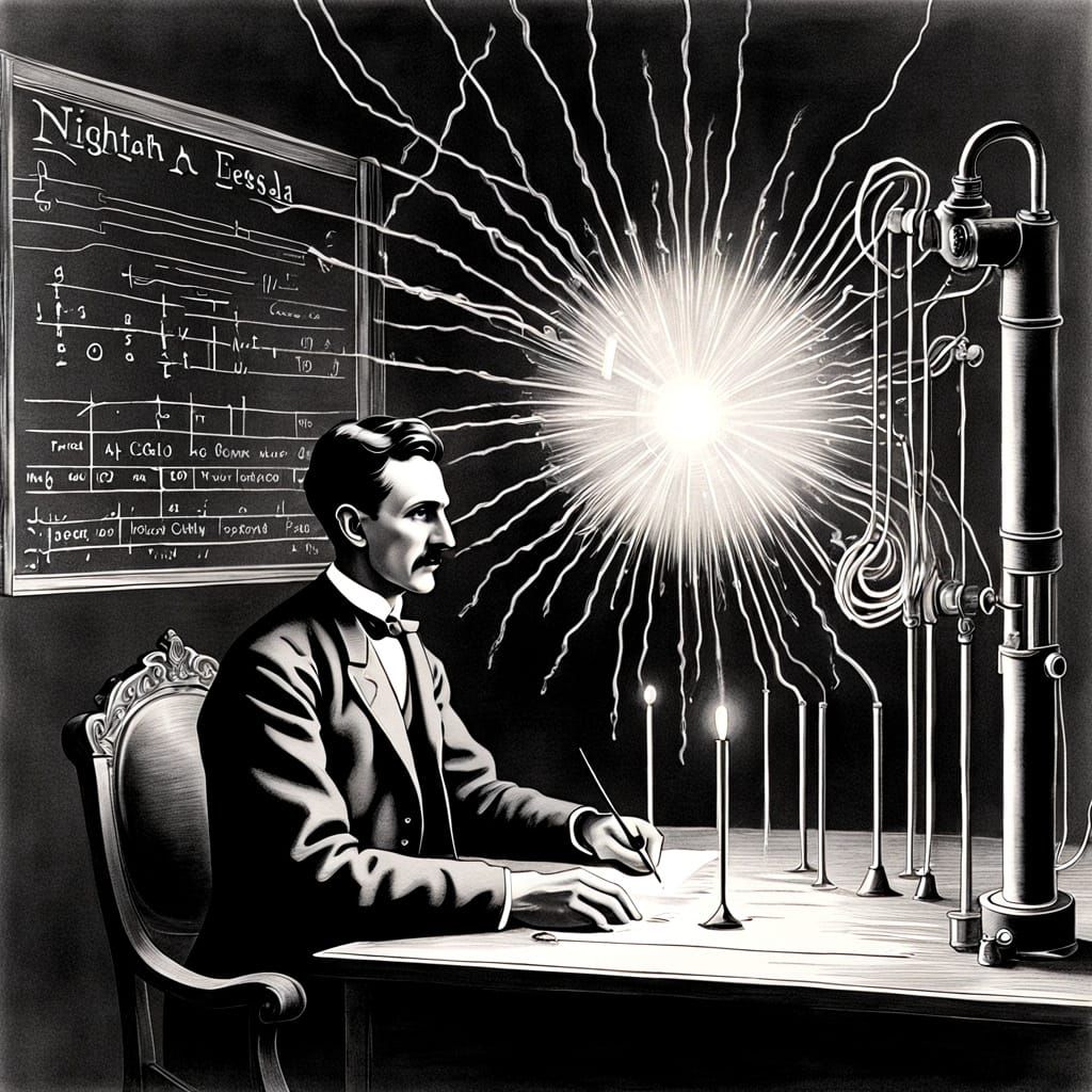 Nikola Tesla in an electrical laboratory