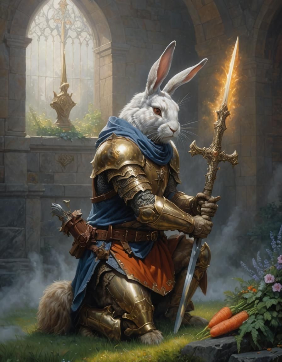 Brother Bunbert, Harengon Paladin, praying before battle