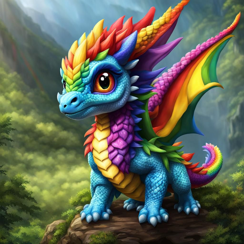 baby rainbow dragon. Realistic - AI Generated Artwork - NightCafe Creator