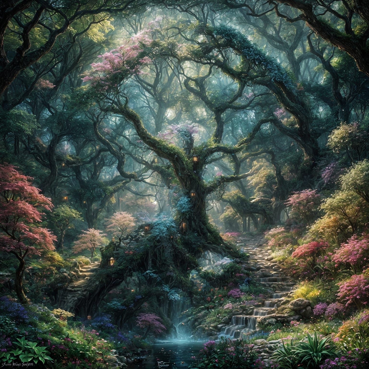 Ethereal Crystal Forest in a Dreamy Landscape