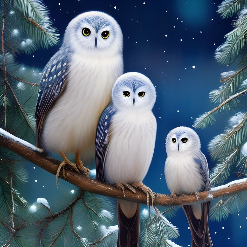Family of Owls Waiting for Spring 🦉🦉🦉  by @Sharonjoy