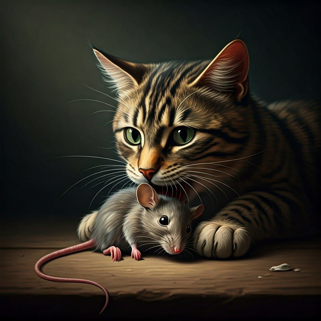 Cat Devouring Mouse: Dutch Masters Style
