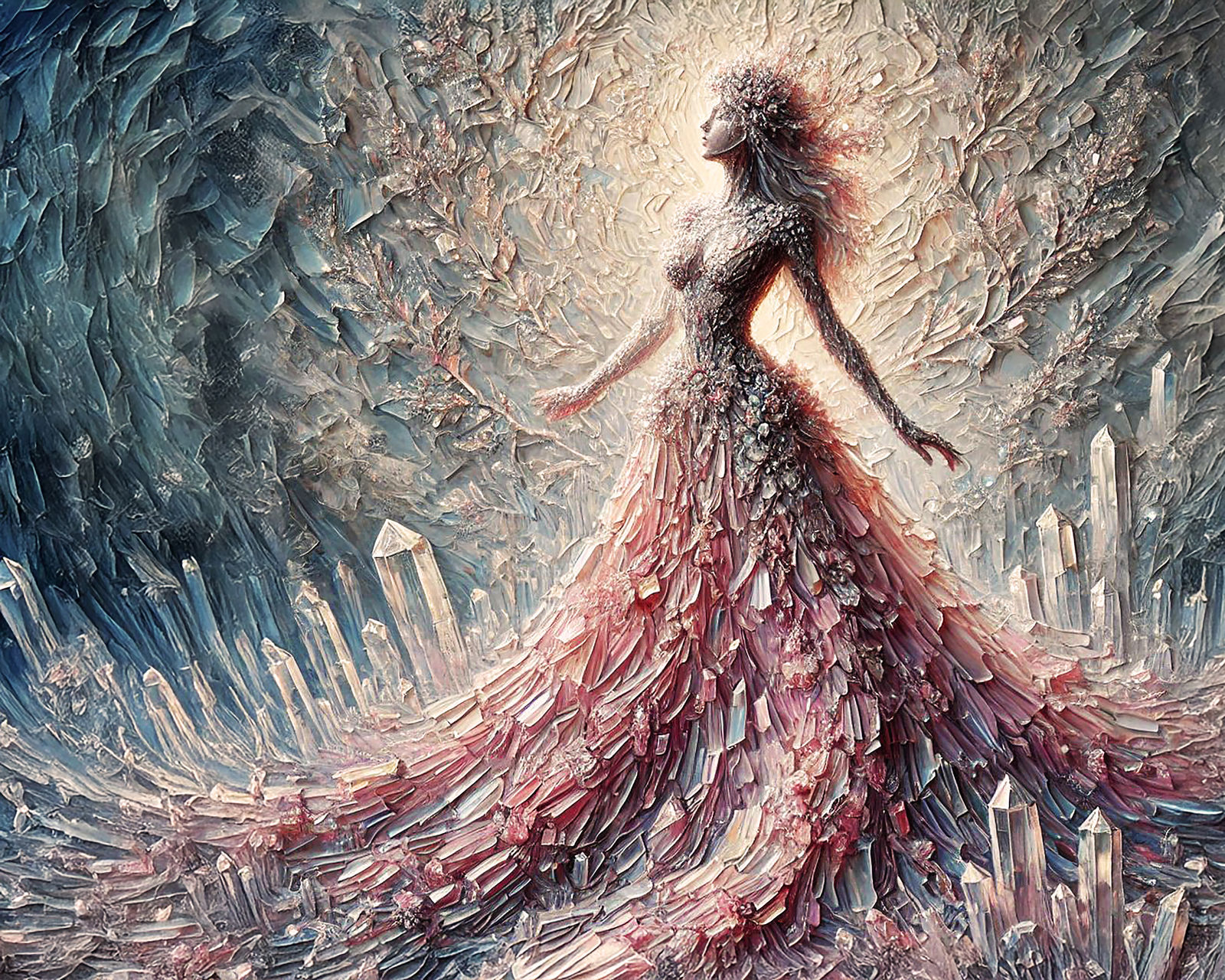 impasto paint and chrystal structure