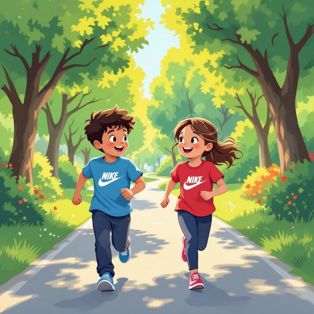 Joyful Children Running in a Sunny Park
