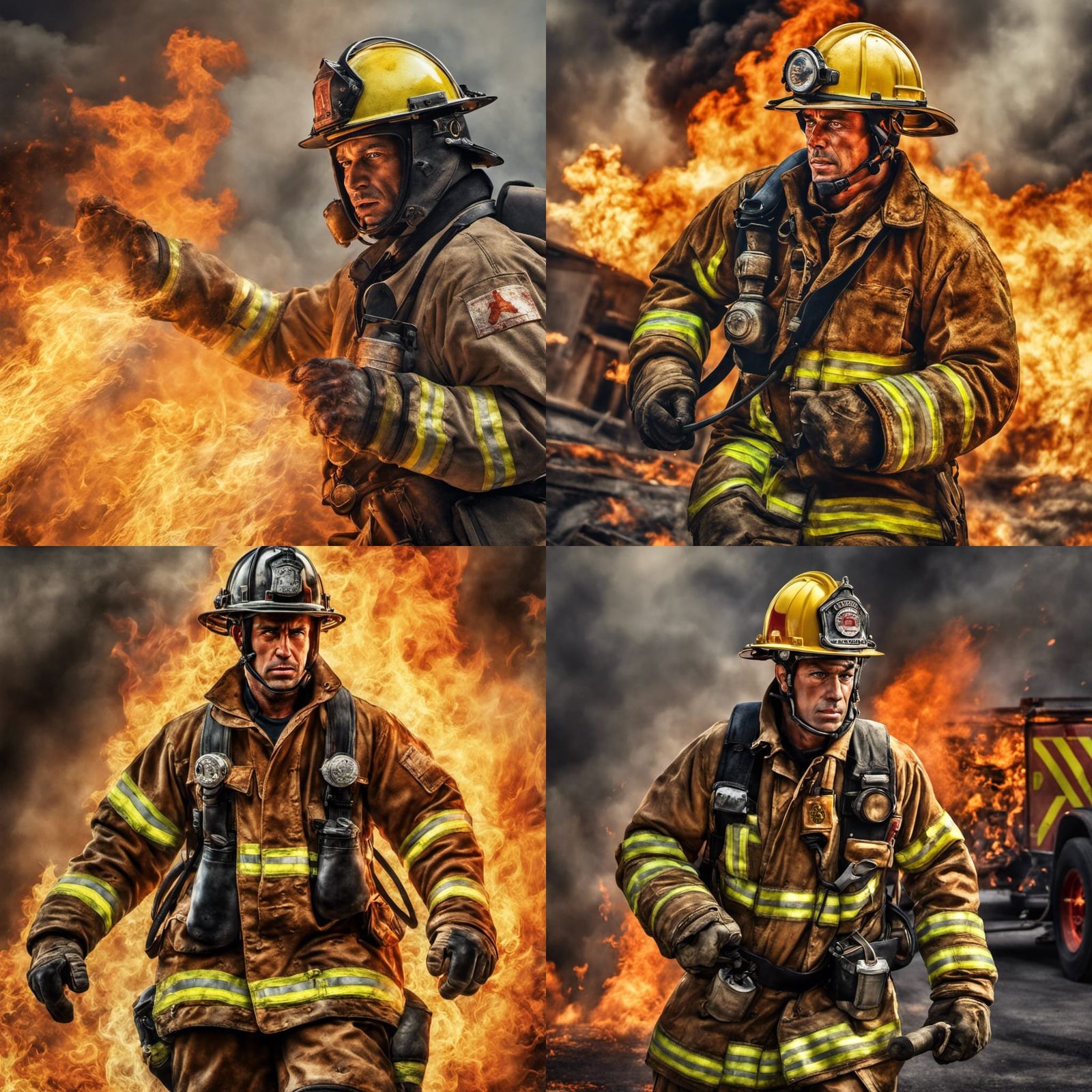 Hyperrealistic Fireman in Fiery Blaze of Heroism