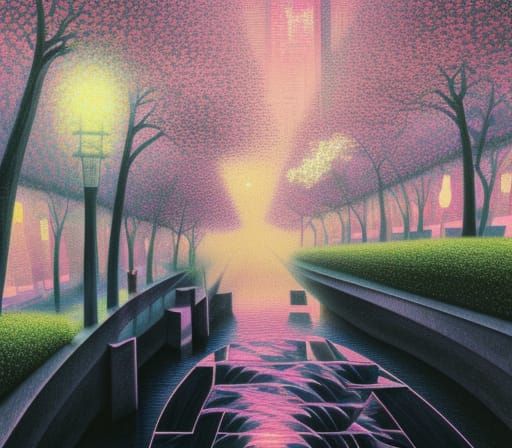 Cherry blossom river abstract cubism Euclidean Georgy Kuraso...