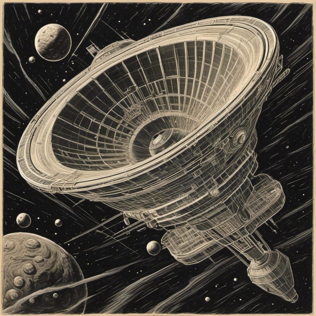 An old timey horror masterpiece, a breath-taking dynamic view of a majestic Satellite in space, reflective, RTX, video games, Cinematic Feel...