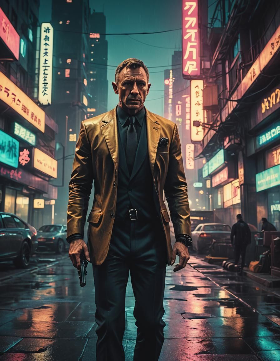 James Bond Agent 007 In A Cyberpunk Setting. - Ai Generated Artwork 