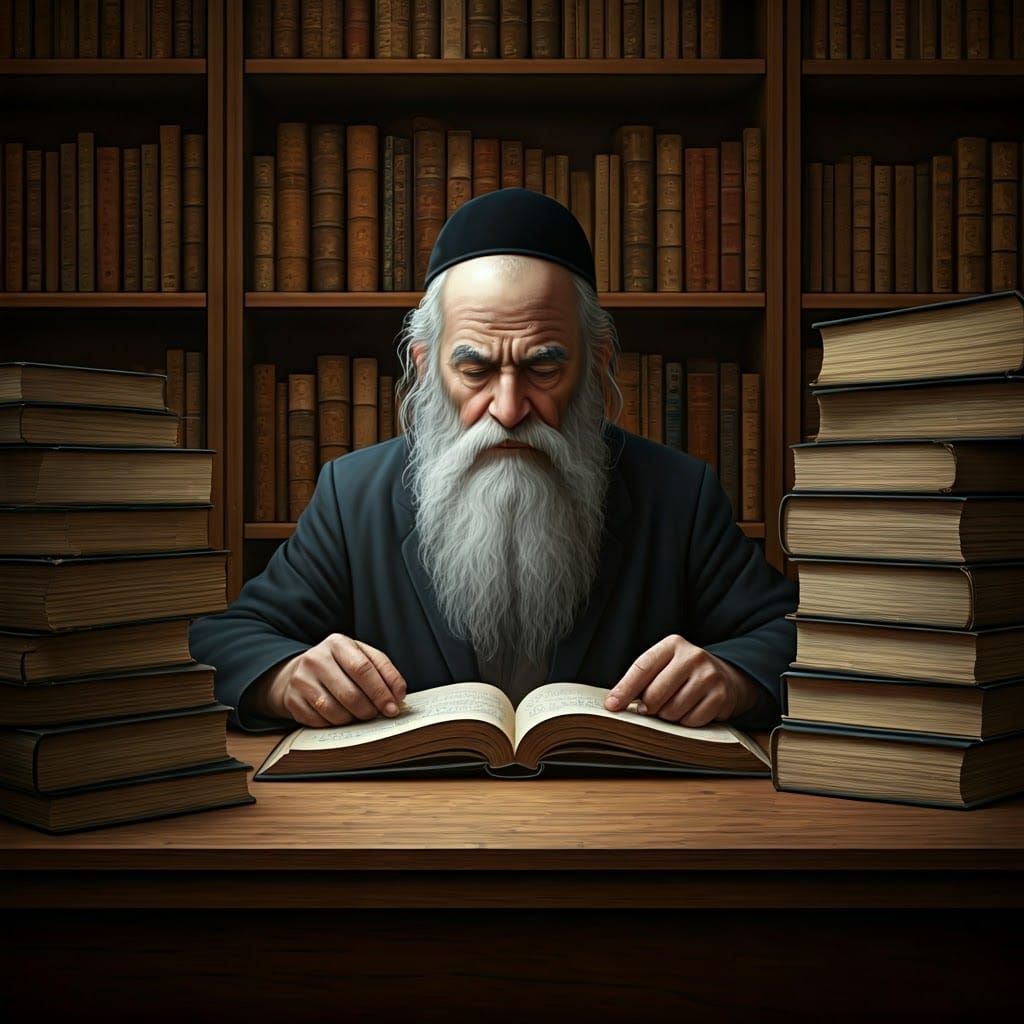 Elderly Scholar Immersed in Ancient Study, Fantasy Art