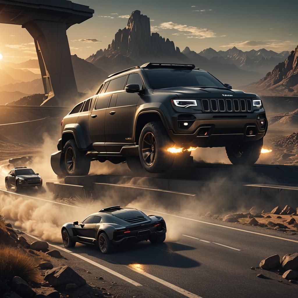 "יצירה של רכב חדשני המשלב עיצוב של רכב מנהלים ורכב ג'יפ. הרכב מציג קווים אלגנטיים ואווירודינמיים, עם פנסים מודרניים וגריל גדול שמזכיר רכבי ש...