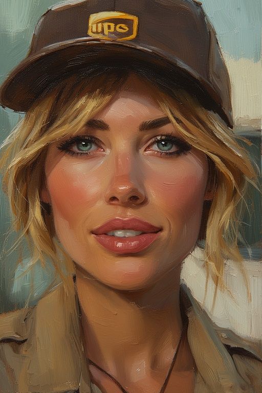 LARA CROFT AS A UPS PARCEL DELIVERY OFFICER.