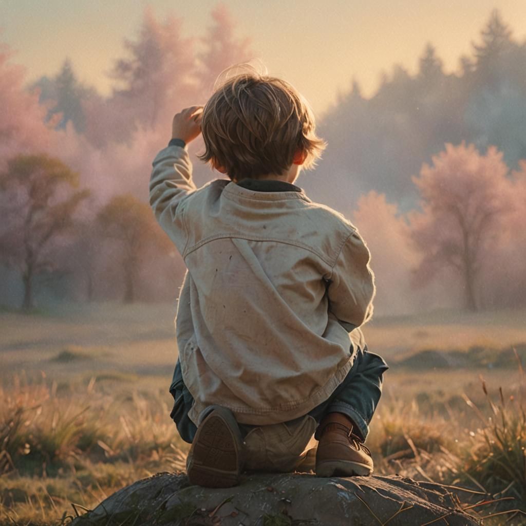 Dreamy Digital Painting of Boy in Ethereal Light