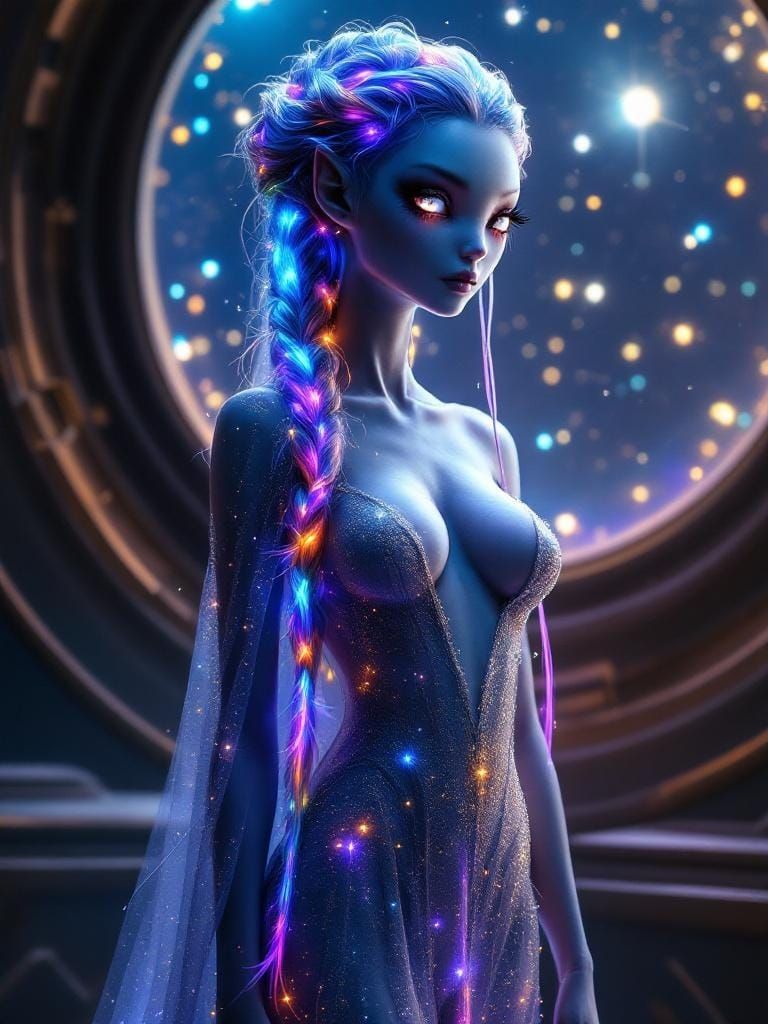 alien princess smiling and walking away