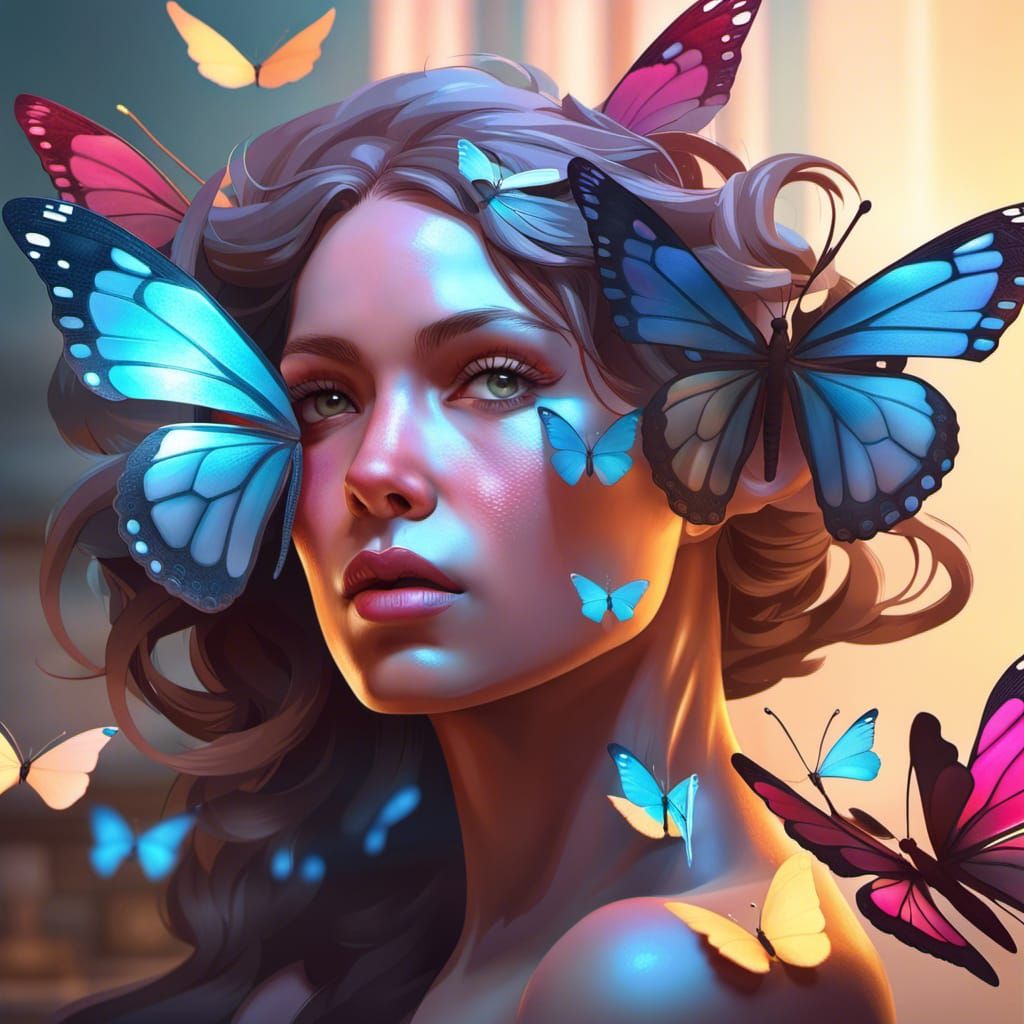 a woman transforming into a butterfly, realistic, beautiful, 8k ...