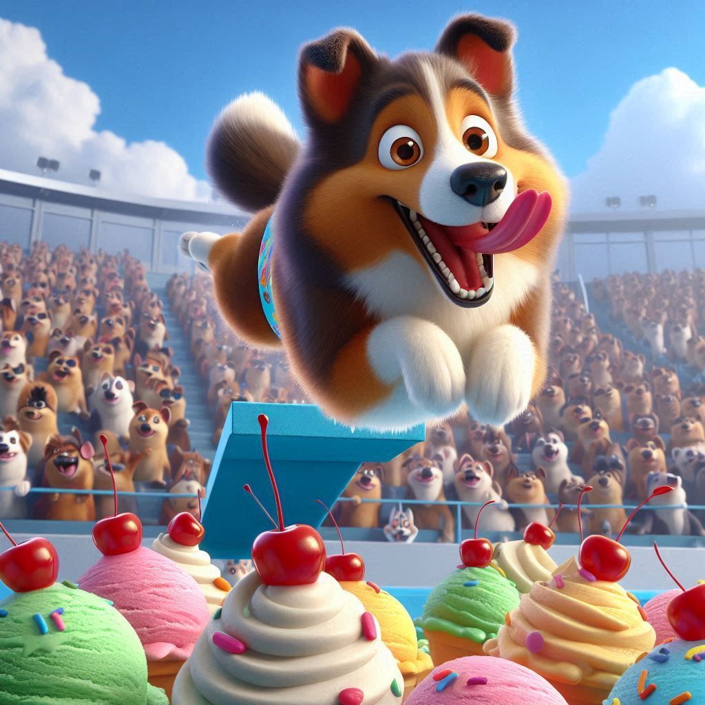 Sheltie olympics ice cream dive challenge