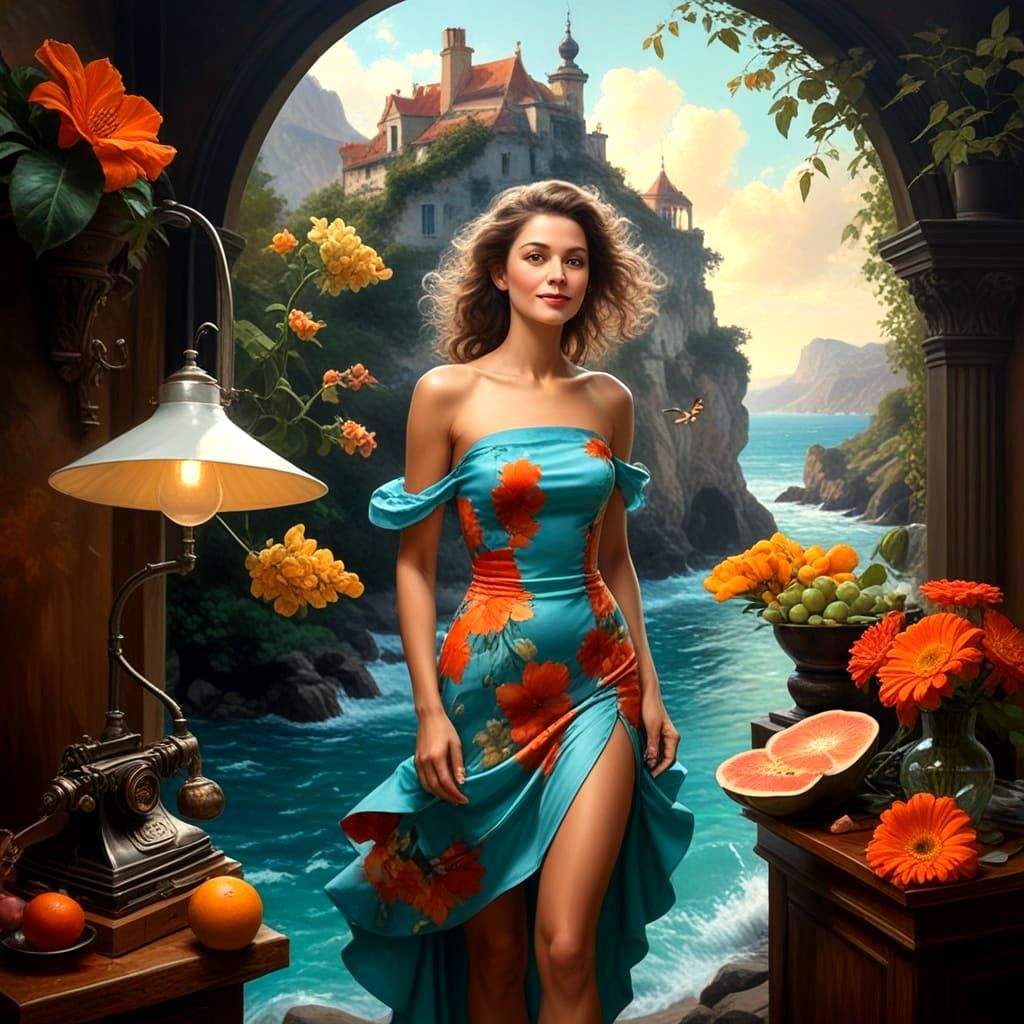 Vibrant Parisian Lady in a Garden Cafe