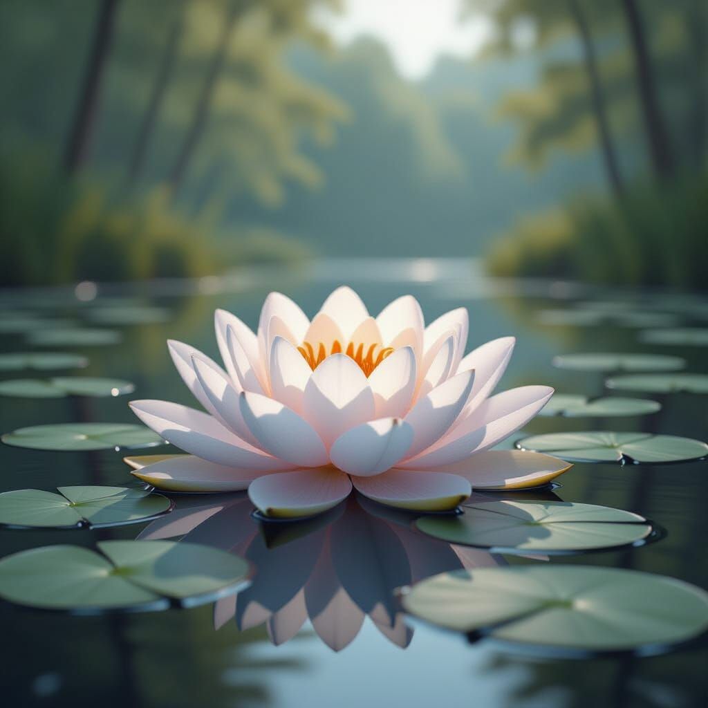 Delicate Water Lily Reflecting Forest Hues