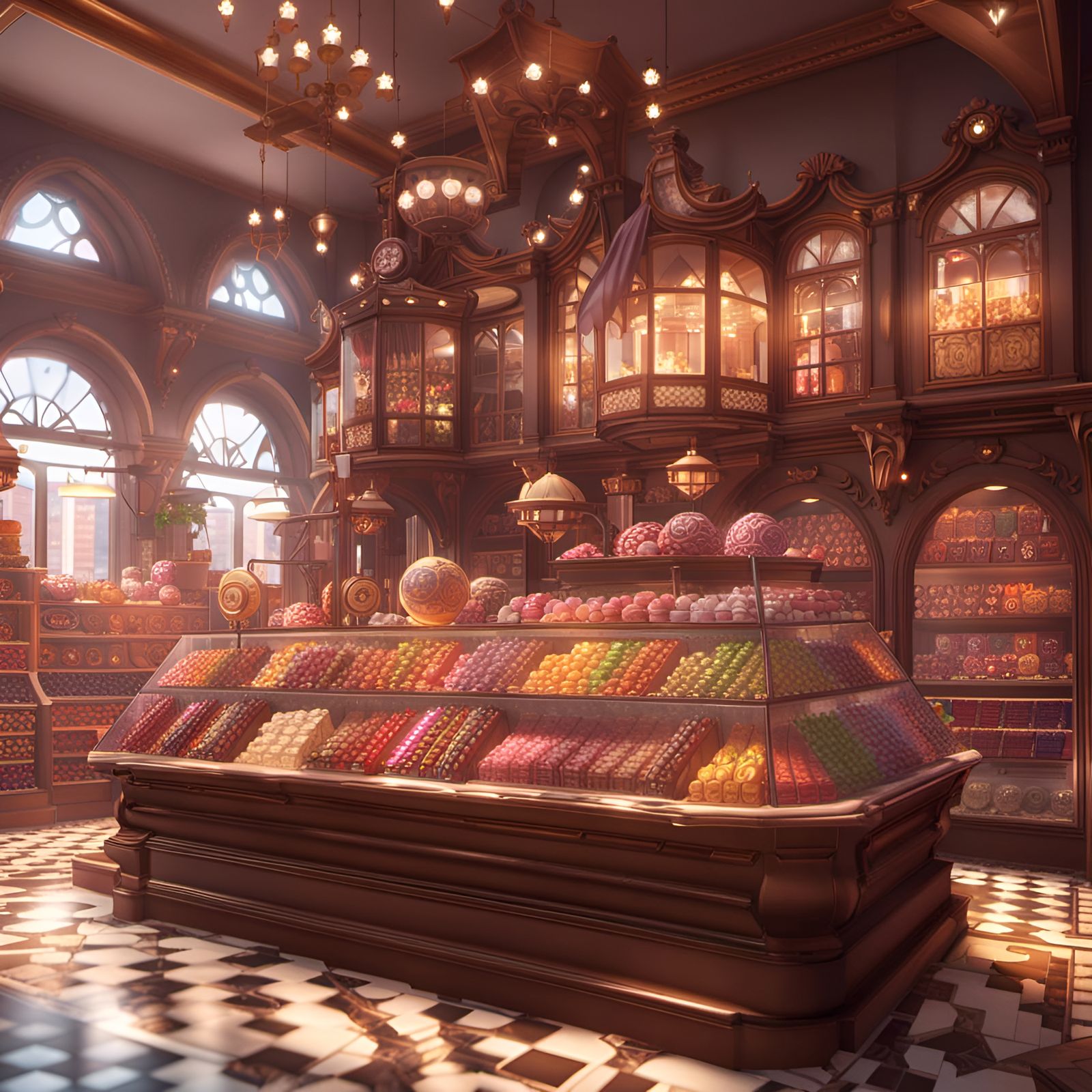 The Chocolate Castle Candy Store, trending on Artstation Unr...
