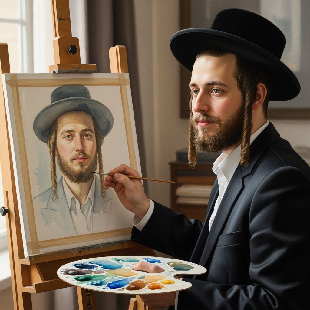 Watercolor Self-Portrait of an Orthodox Jewish Man