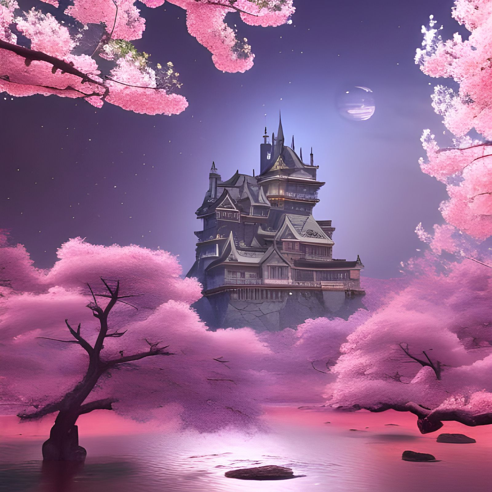 Sakura Castle Moon  by @- Z e e -