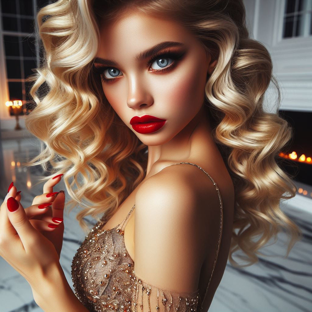 April trying on a gold dress