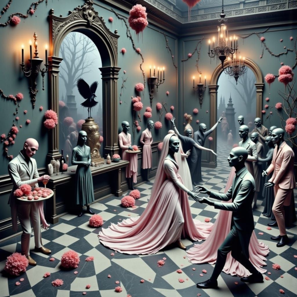 Ethereal Ghosts Dancing in Enchanted Castle Ballroom