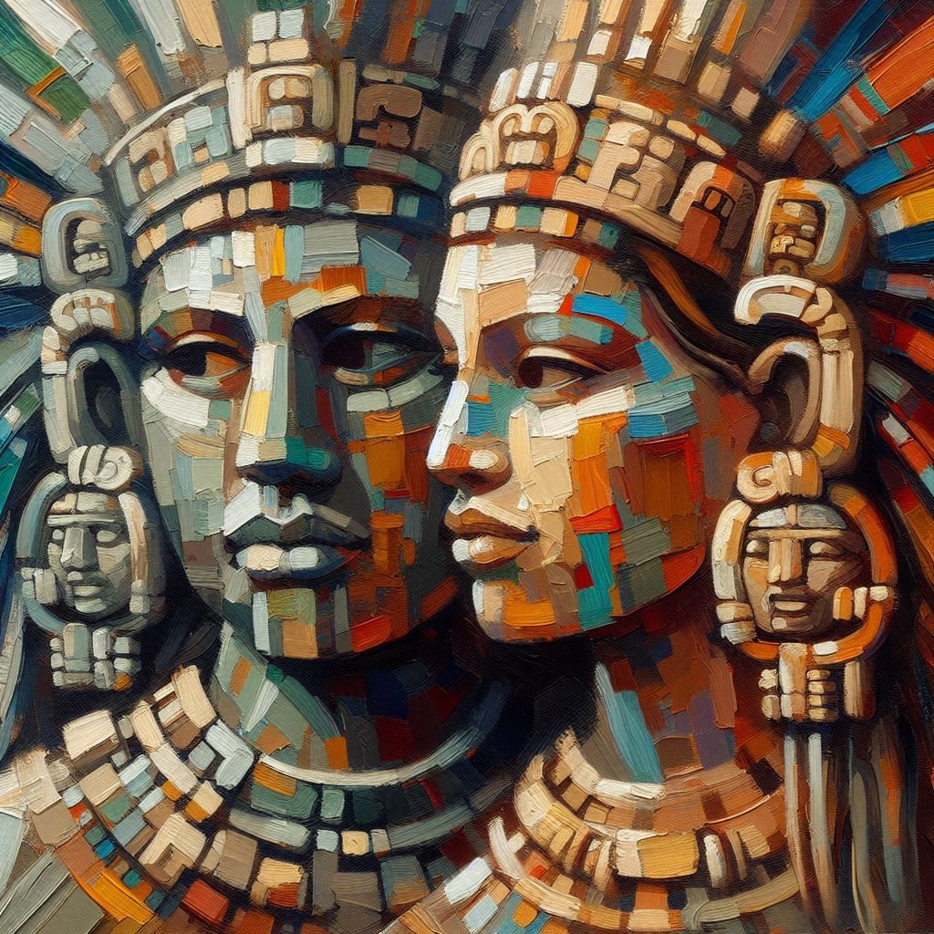 Pastose Acrylmalerei mit einem Maya-Paar #2