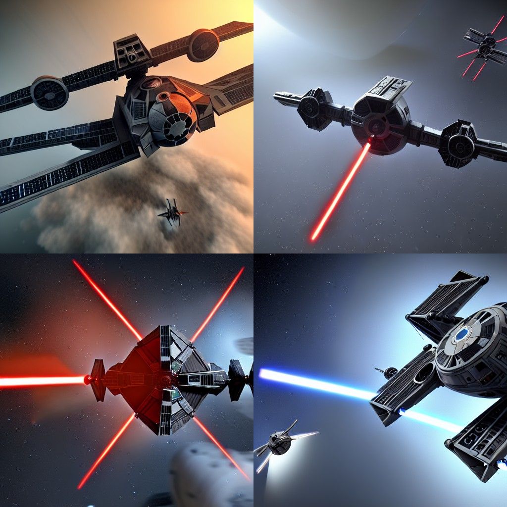 Tie fighter jet star wars, deep space, studio lighting, real...