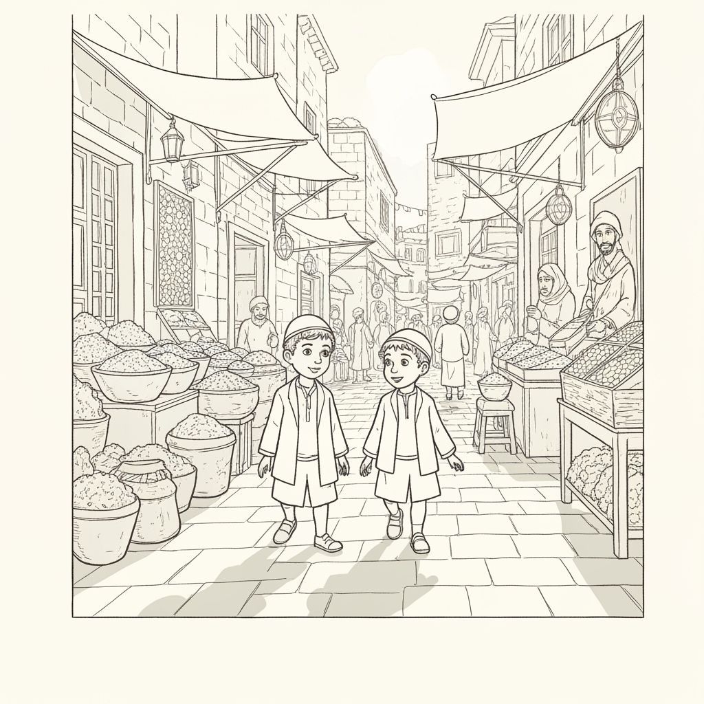 Boys in Jewish Attire at Ancient City Marketplace